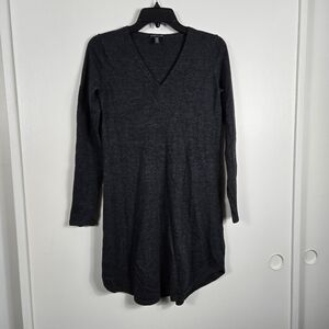 Eileen Fisher Charcoal Lightweight Merino Jersey VNeck Long Sleeve Tunic Top XXS